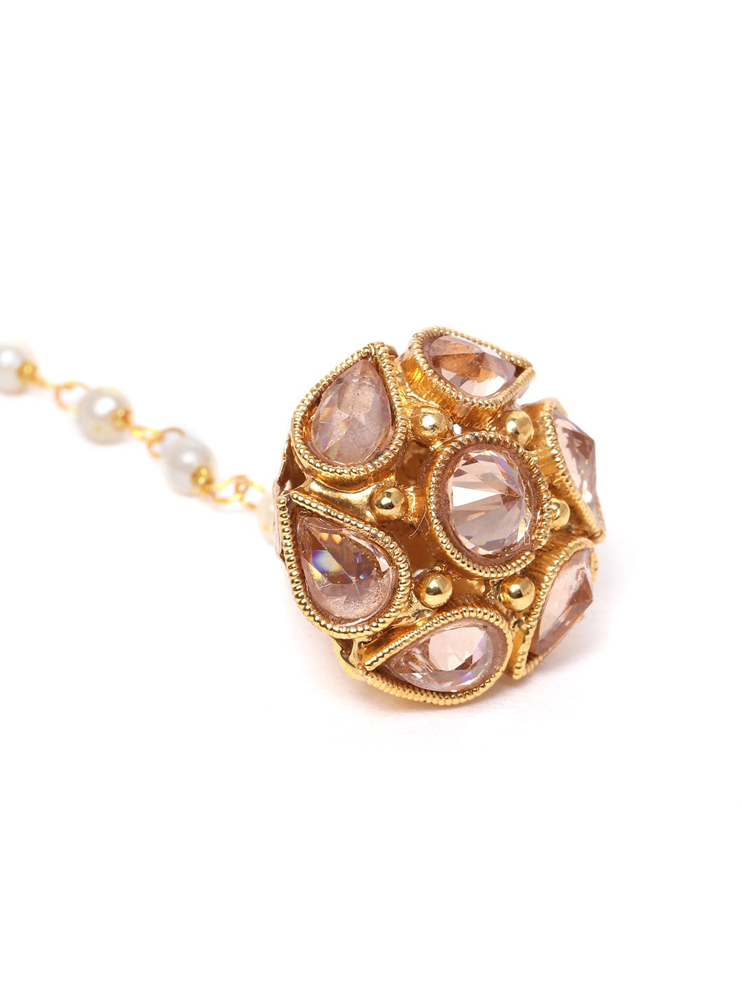 Off-White Gold-Plated Stone Studded & Beaded Borla Maang Tika