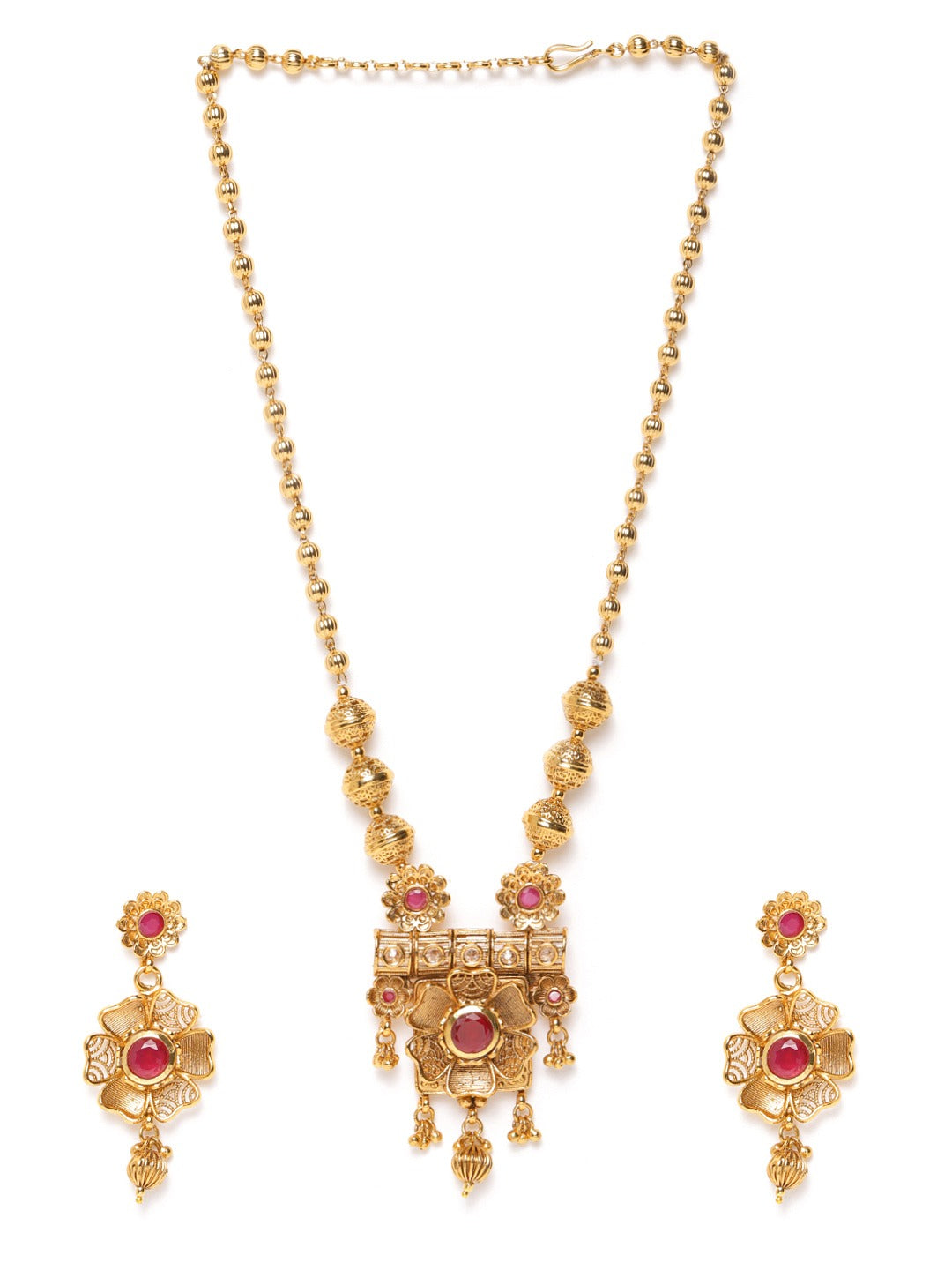 Pink Gold-Plated Stone Studded Handcrafted Jewellery Set