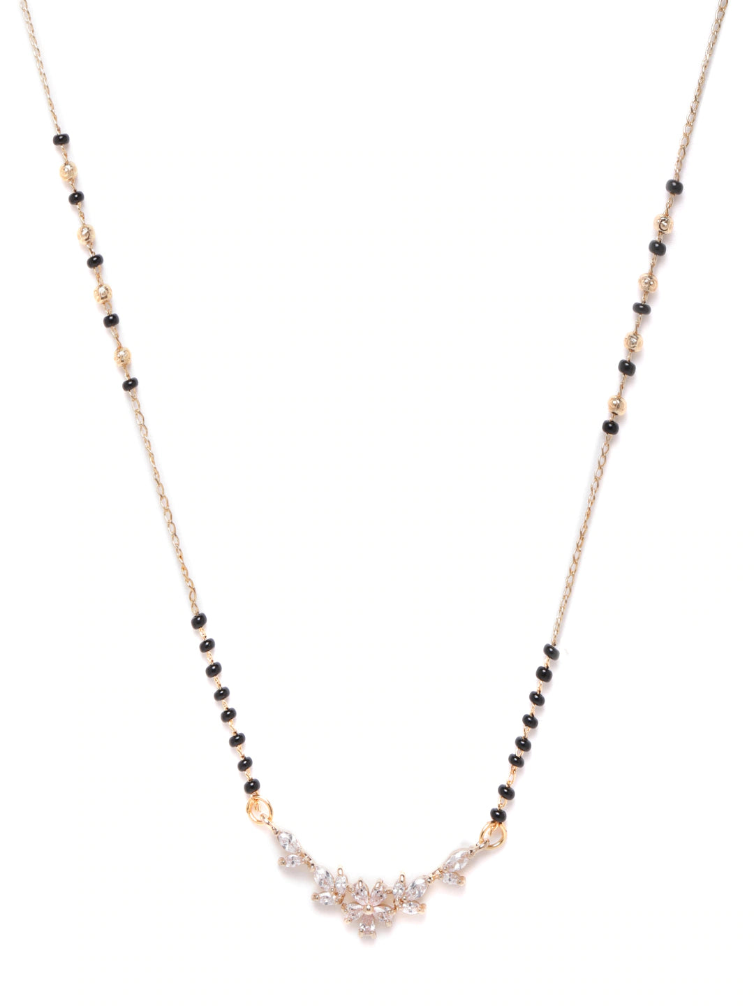 Black Gold-Plated Beaded & AD-Studded Mangalsutra