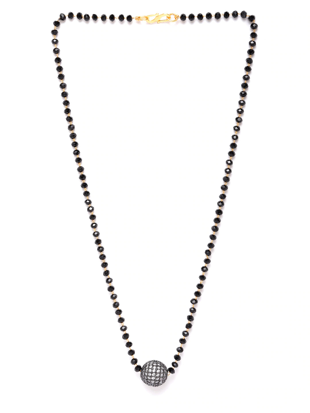 Jewels Gehna Black & Gunmetal-Toned Gold-Plated AD & Stone-Studded Mangalsutra