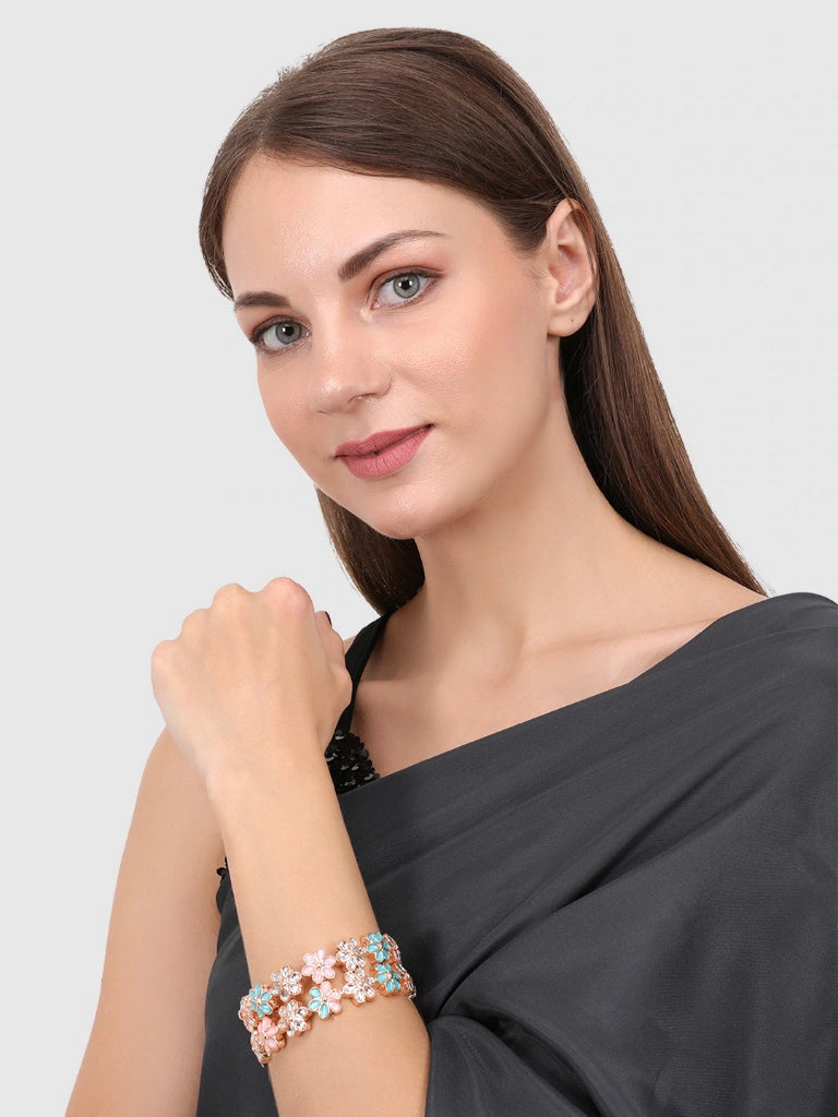 Set Of 2 Gold-Plated Multicoloured Stone-Studded Floral Handcrafted Bangles
