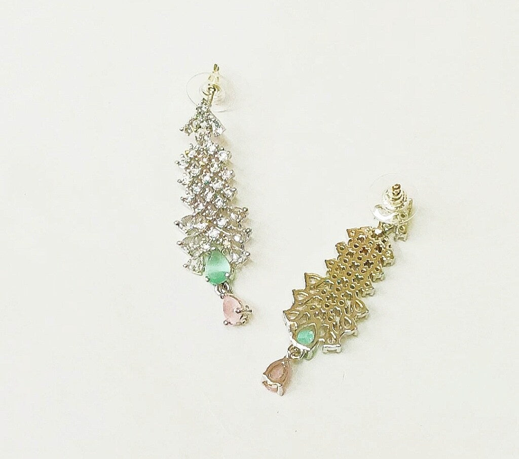 Mint Green and Pink Stone Studded American Diamond