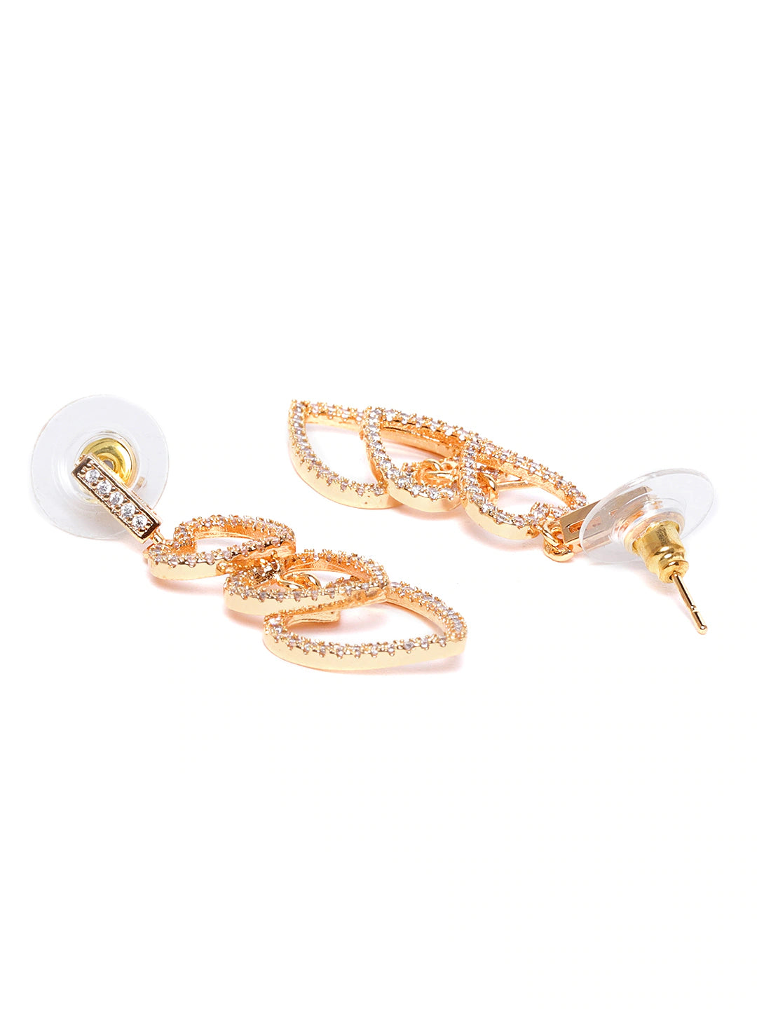 Rose Gold-Plated AD Studded Heart Shaped Pendant with Chain & Earrings