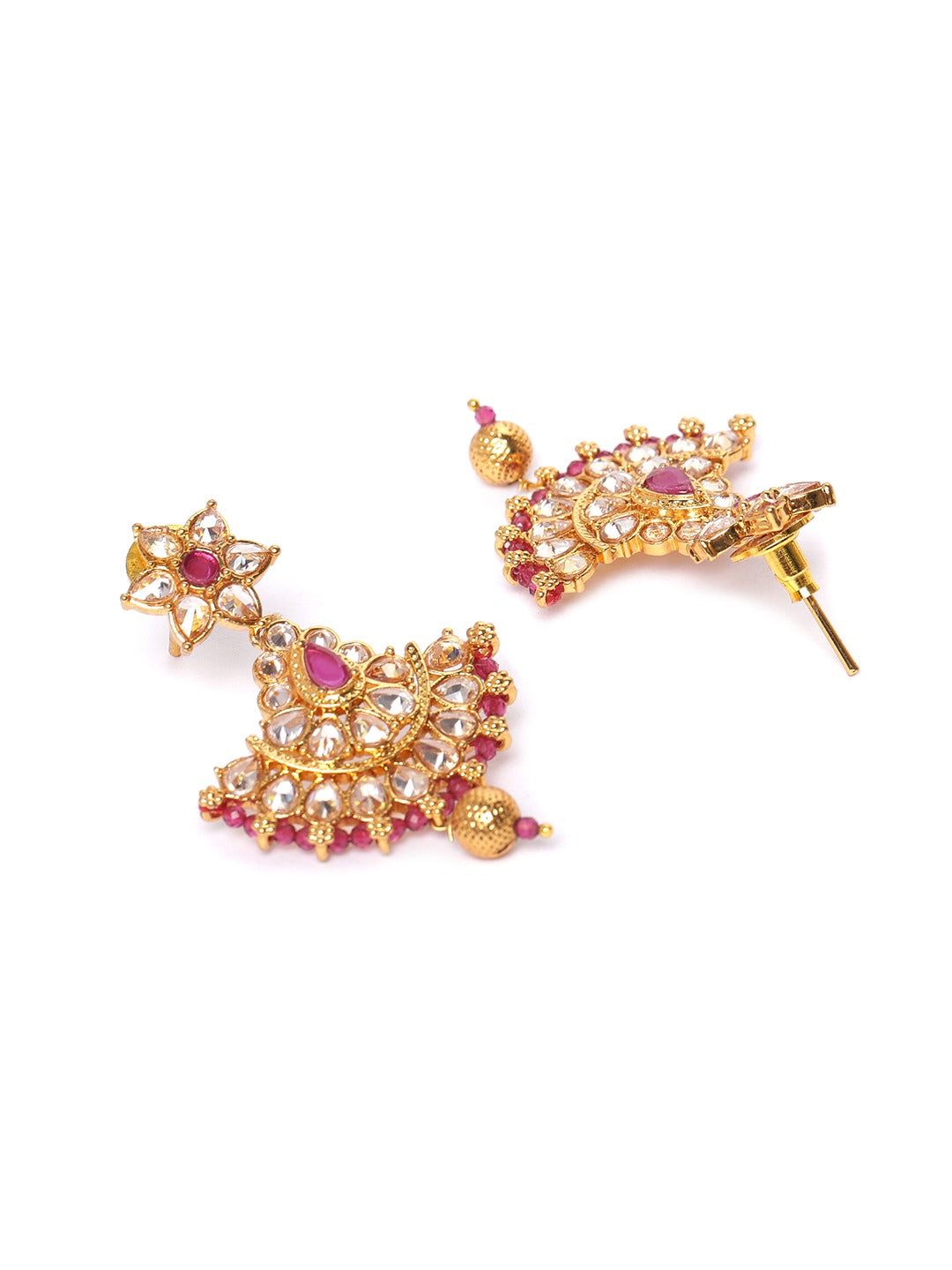 Magenta Gold-Plated Beaded Stone-Studded Handcrafted Jewellery Set