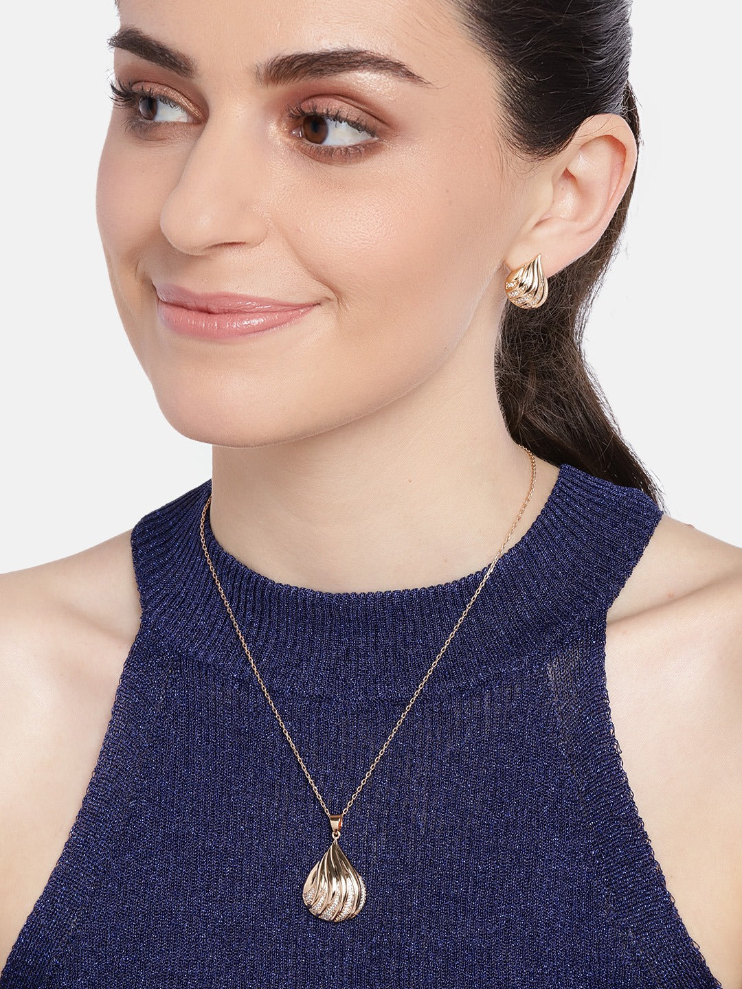 Rose Gold-Plated Handcrafted CZ Stone-Studded Jewellery Set