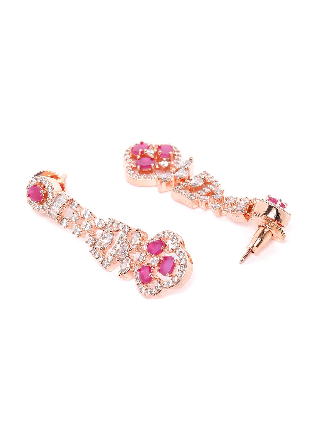 Pink Rose Gold-Plated AD-Studded Handcrafted Jewellery Set