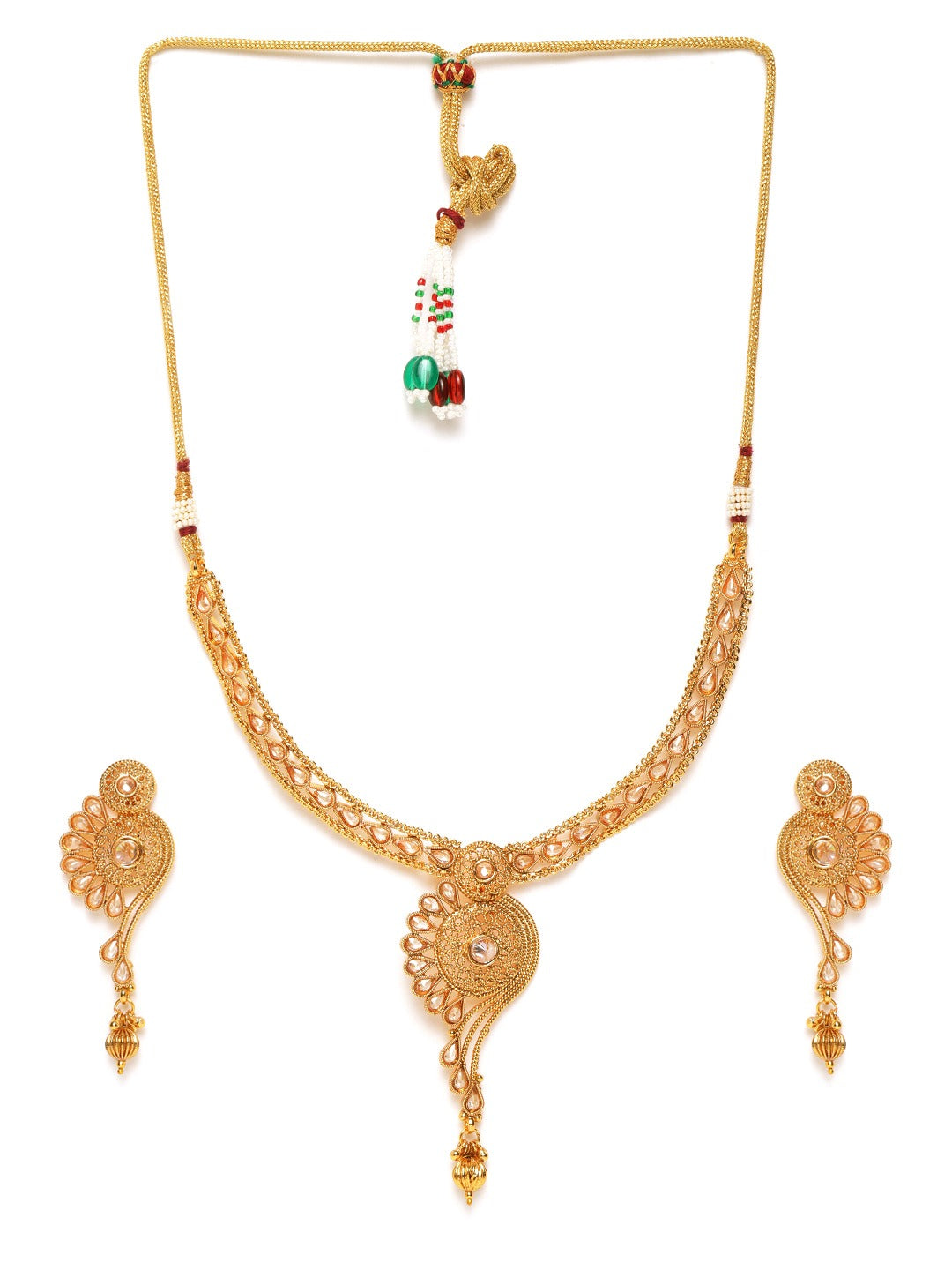 Women Gold-Plated Stone Studded Handcrafted Jewellery Set