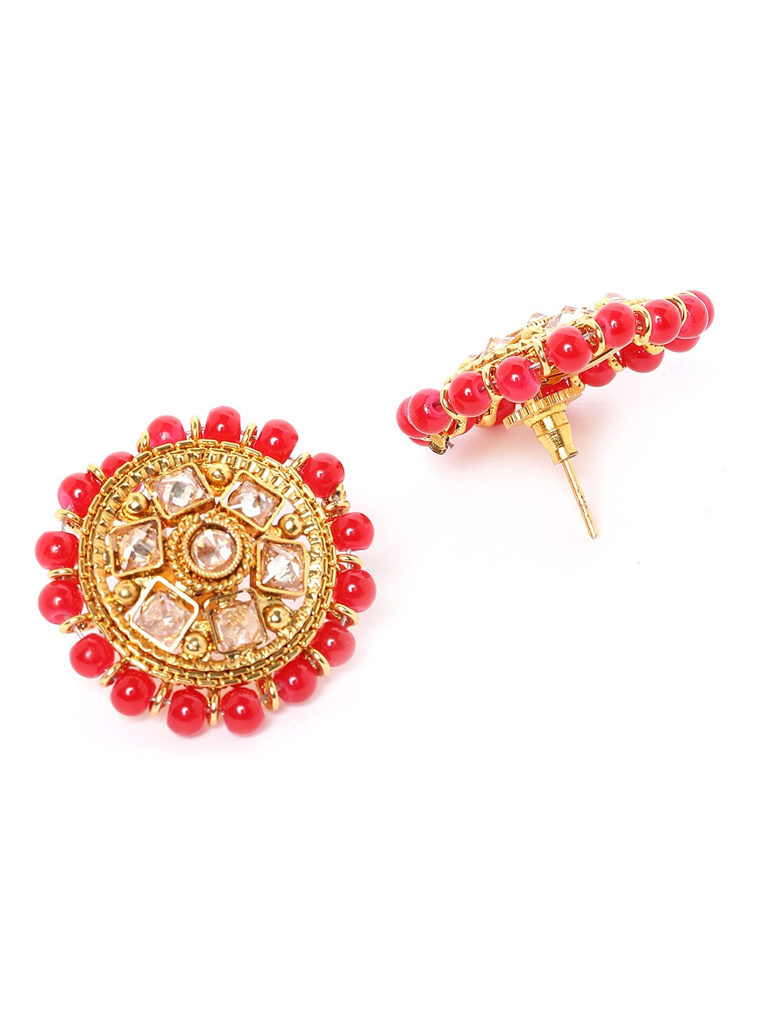 Red Gold Plated CZ Studded & Beaded Jewellery Set