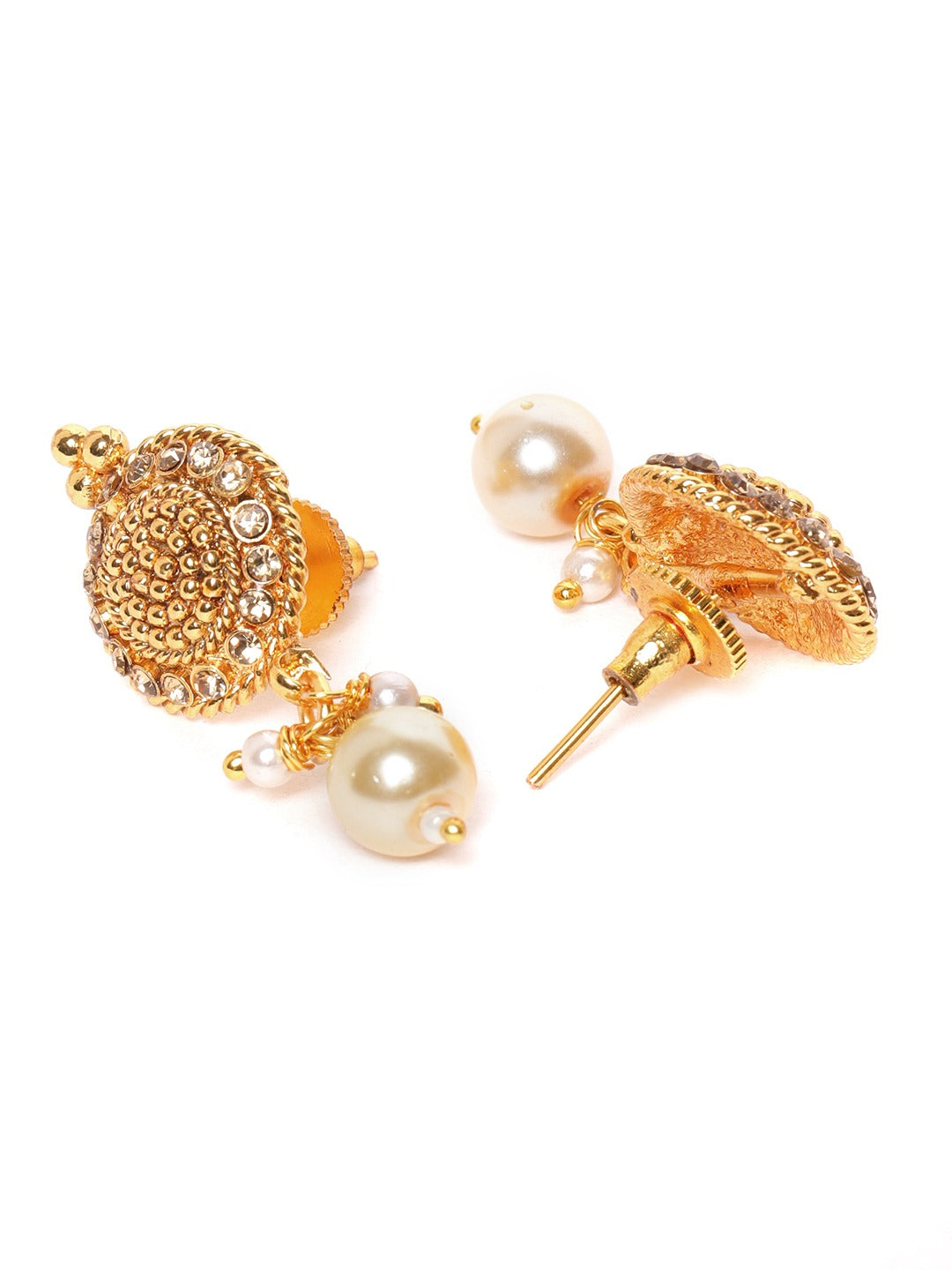 White Gold-Plated Stone Studded & Beaded Handcrafted Jewellery Set