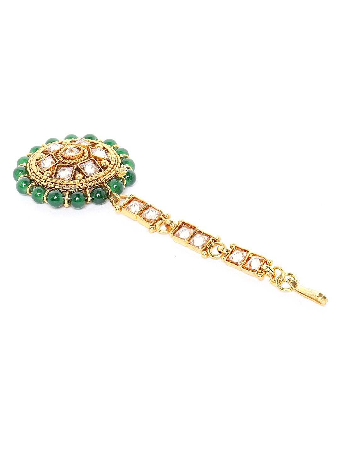Green Gold-Plated CZ Stone-Studded Handcrafted Jewellery Set