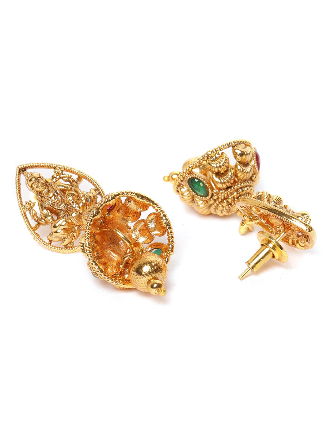 Red Gold-Plated Stone-Studded Goddess Lakshmi Handcrafted Jewellery Set