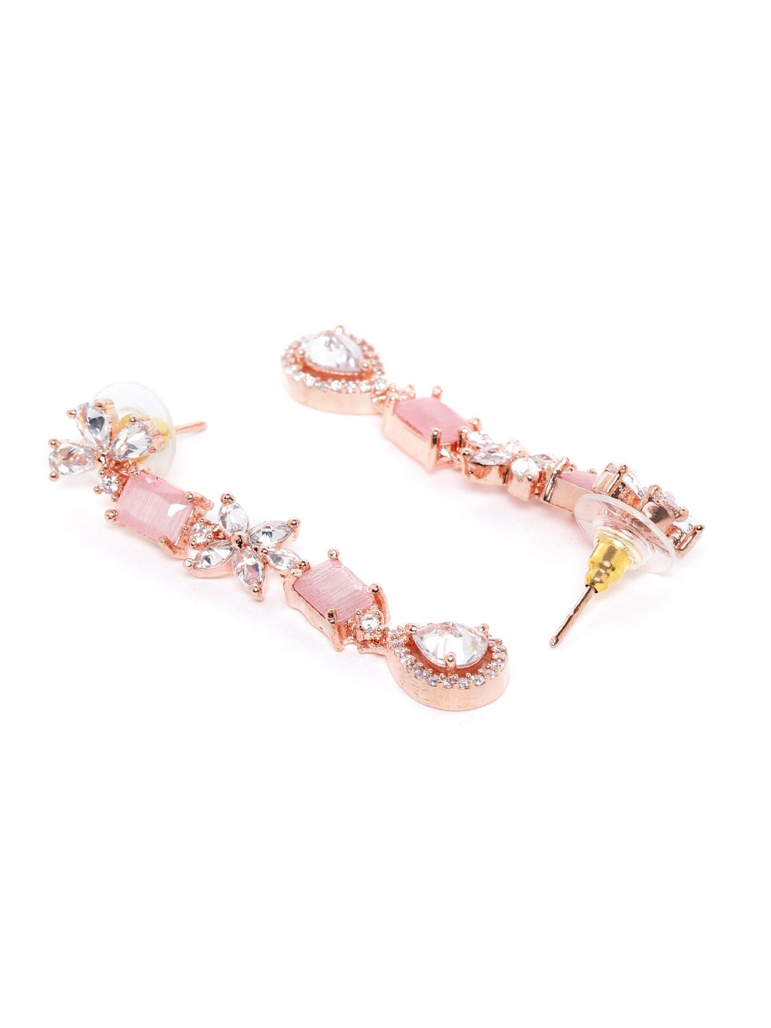 Pink Rose Gold-Plated AD-Studded Handcrafted Jewellery Set ( American Diamond , Rose Gold , Pink )