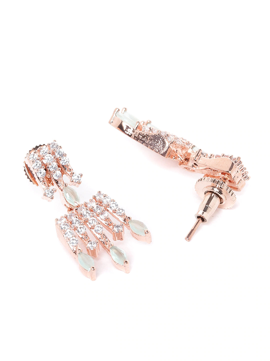 Sea Green Rose Gold-Plated AD-Studded Handcrafted Jewellery Set