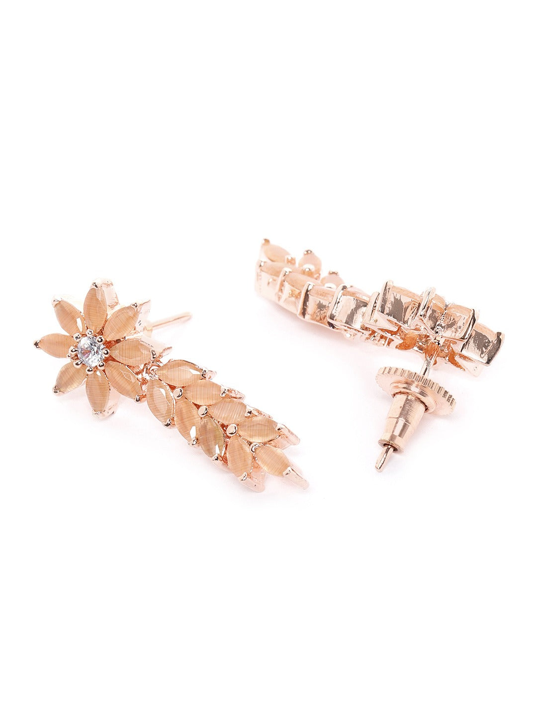 Peach-Coloured Rose Gold-Plated AD-Studded Handcrafted Jewellery Set