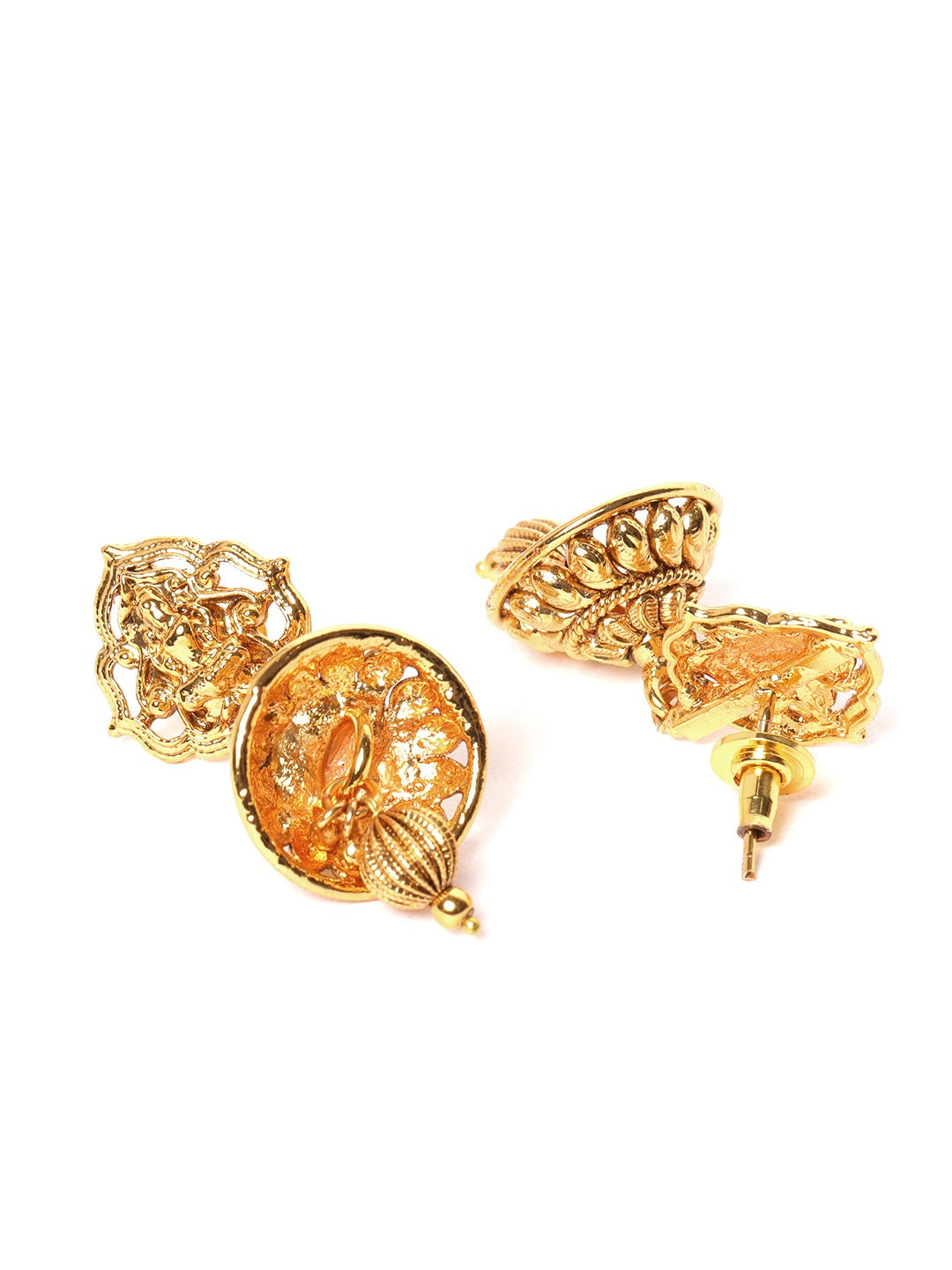 Red Gold-Plated Stone-Studded Goddess Lakshmi Handcrafted Jewellery Set
