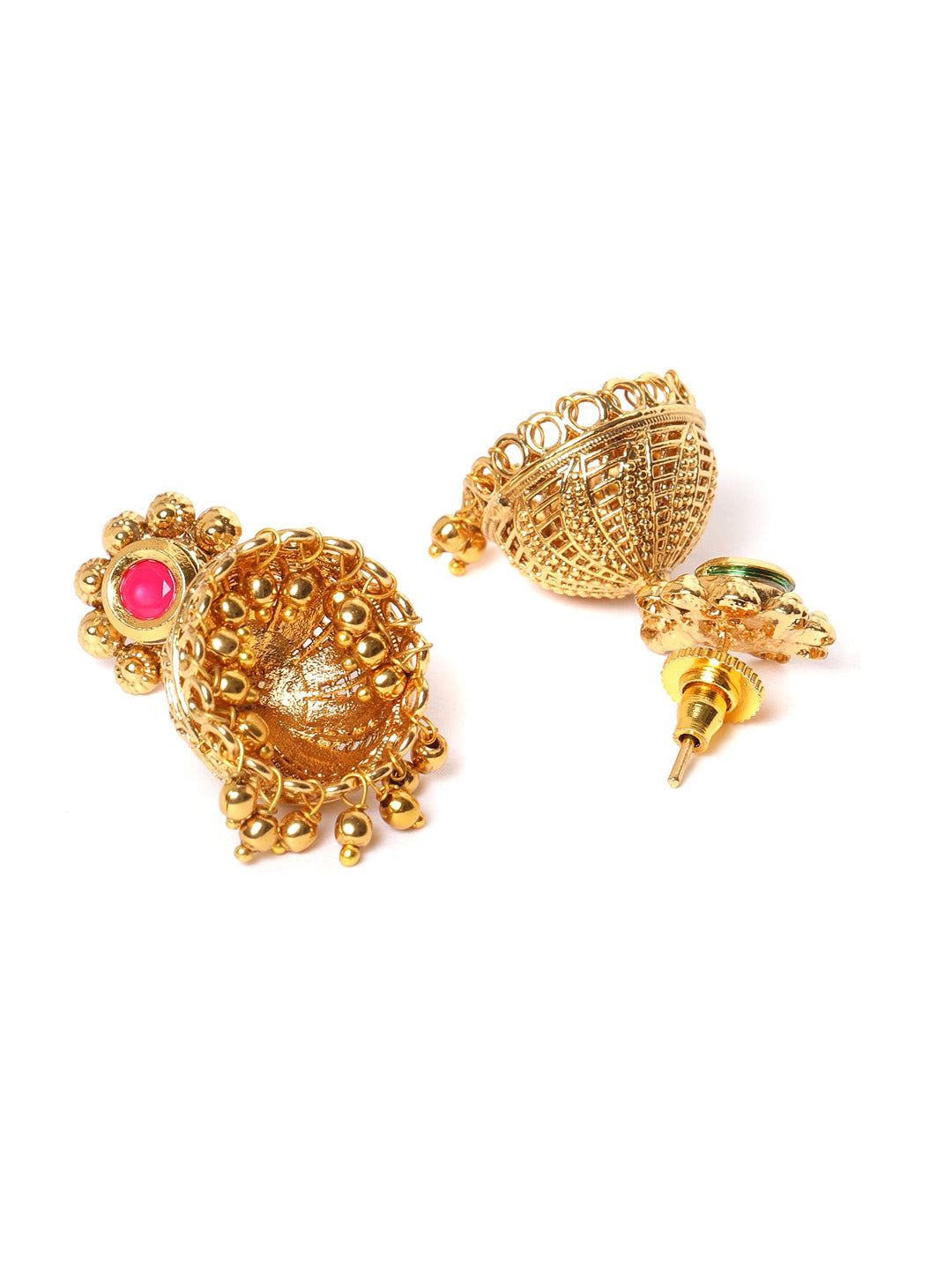 Pink Gold-Plated Handcrafted Stone-Studded Beaded Jewellery Set