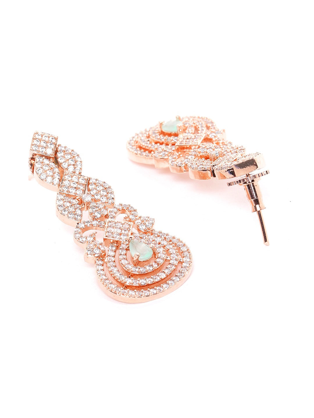 Sea Green Rose Gold Plated AD Studded Handcrafted Latest Necklace Set ( American Diamond , Rose Gold , Sea Green )