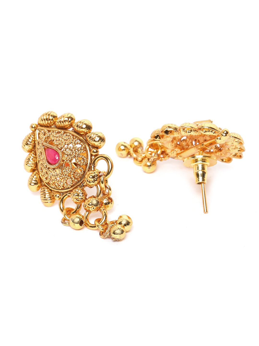 Jewels Gehna Pink Gold-Plated Stone Studded Handcrafted Jewellery Set