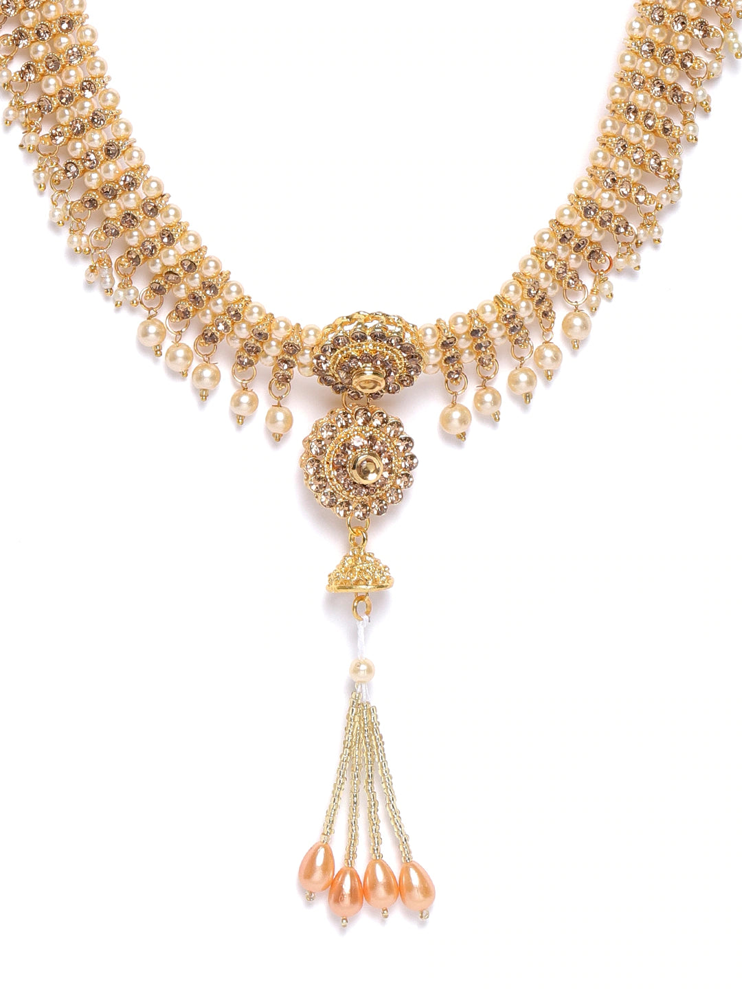 Off-White Gold-Plated CZ-Studded & Beaded Handcrafted Kamarbandh