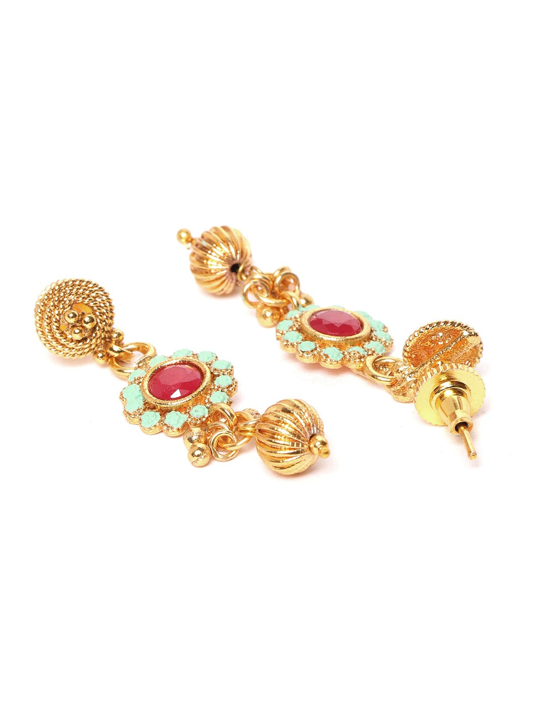 Green & Pink Gold-Plated Handcrafted Meenakari Jewellery Set