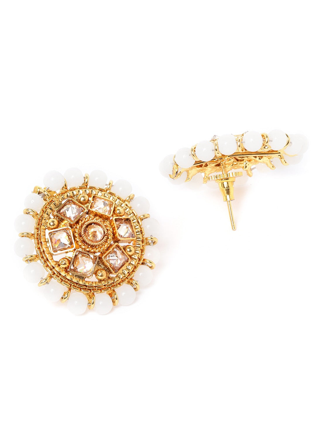 White Gold Plated Cubic Zirconia Studded Handcrafted Jewellery Set ( American Diamond , Gold , White )