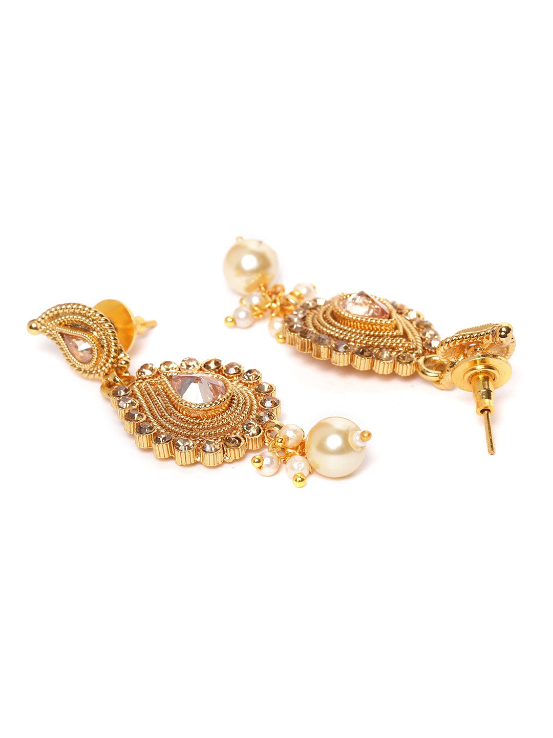 Off-White Gold-Plated Stone Studded & Beaded Handcrafted Jewellery Set
