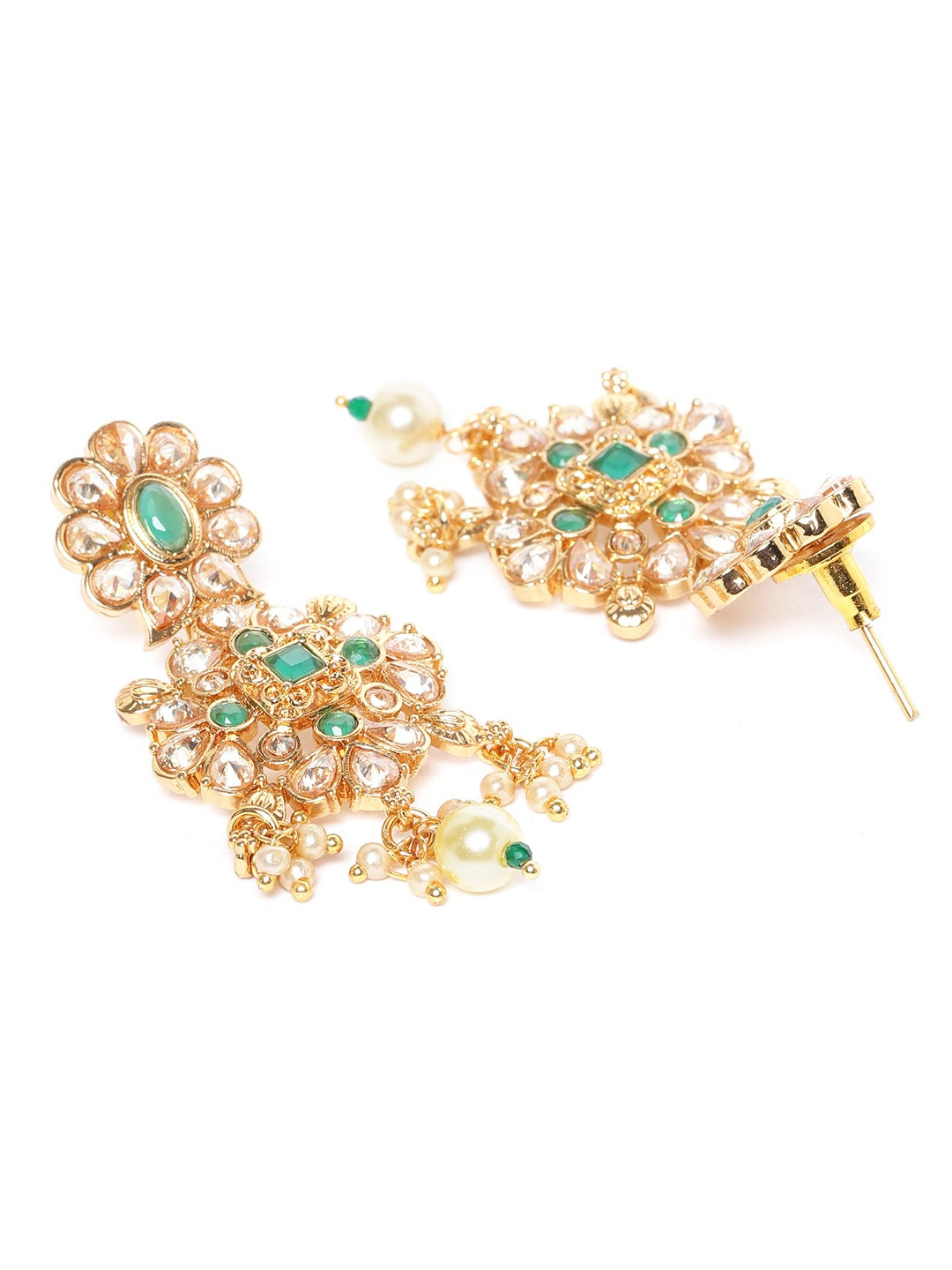 Green Gold-Plated Stone-Studded Beaded Handcrafted Jewellery Set
