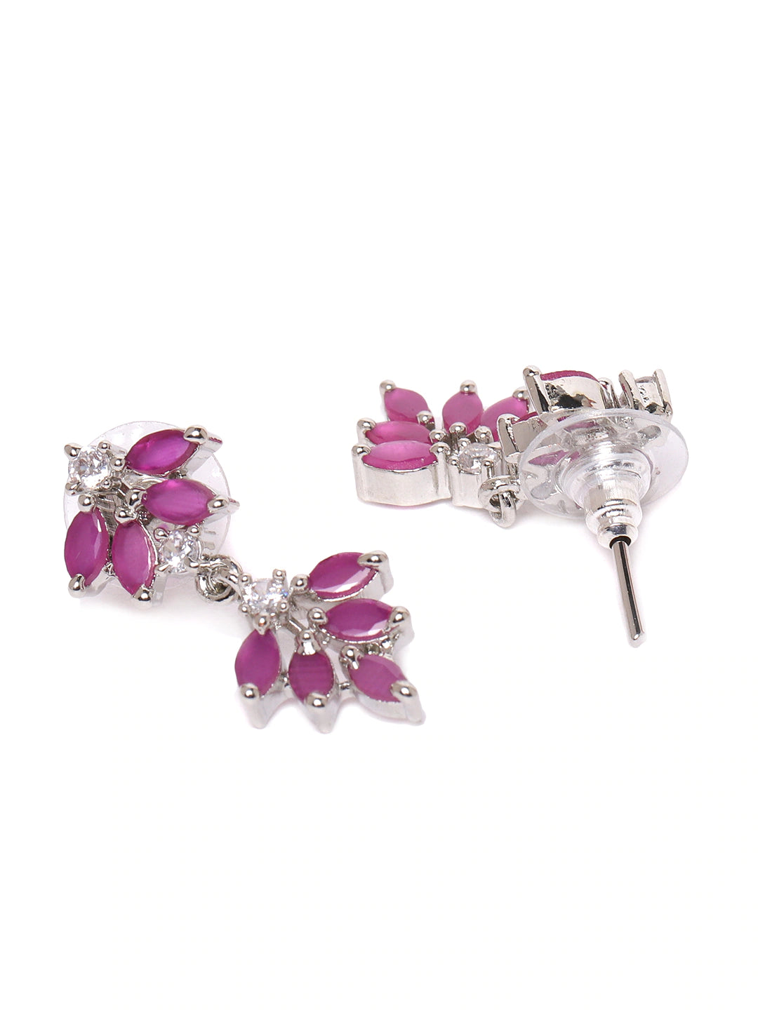 Magenta Rhodium-Plated Artificial Stone-Studded Handcrafted Jewellery Set