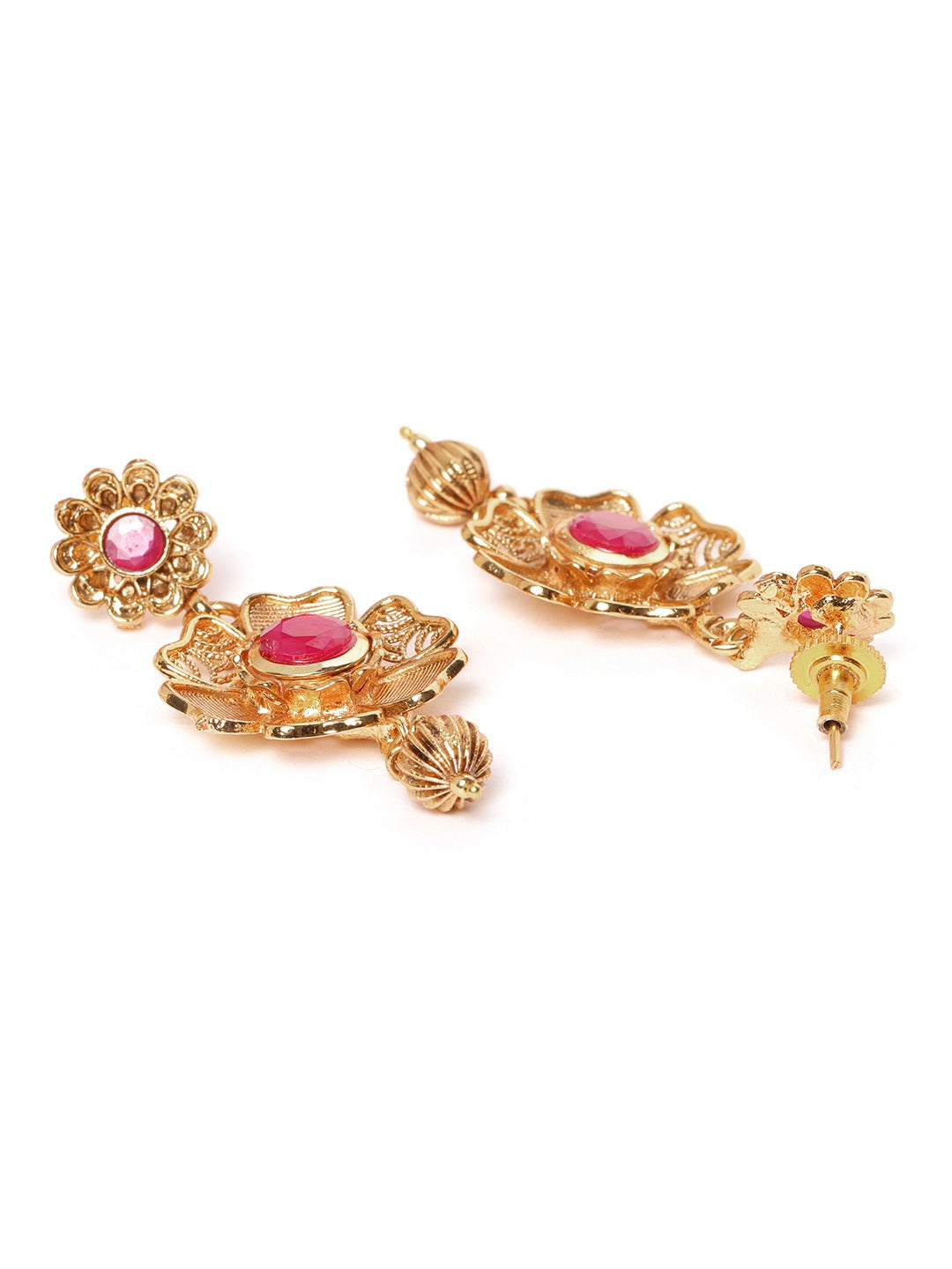 Pink Gold-Plated Stone Studded Handcrafted Jewellery Set