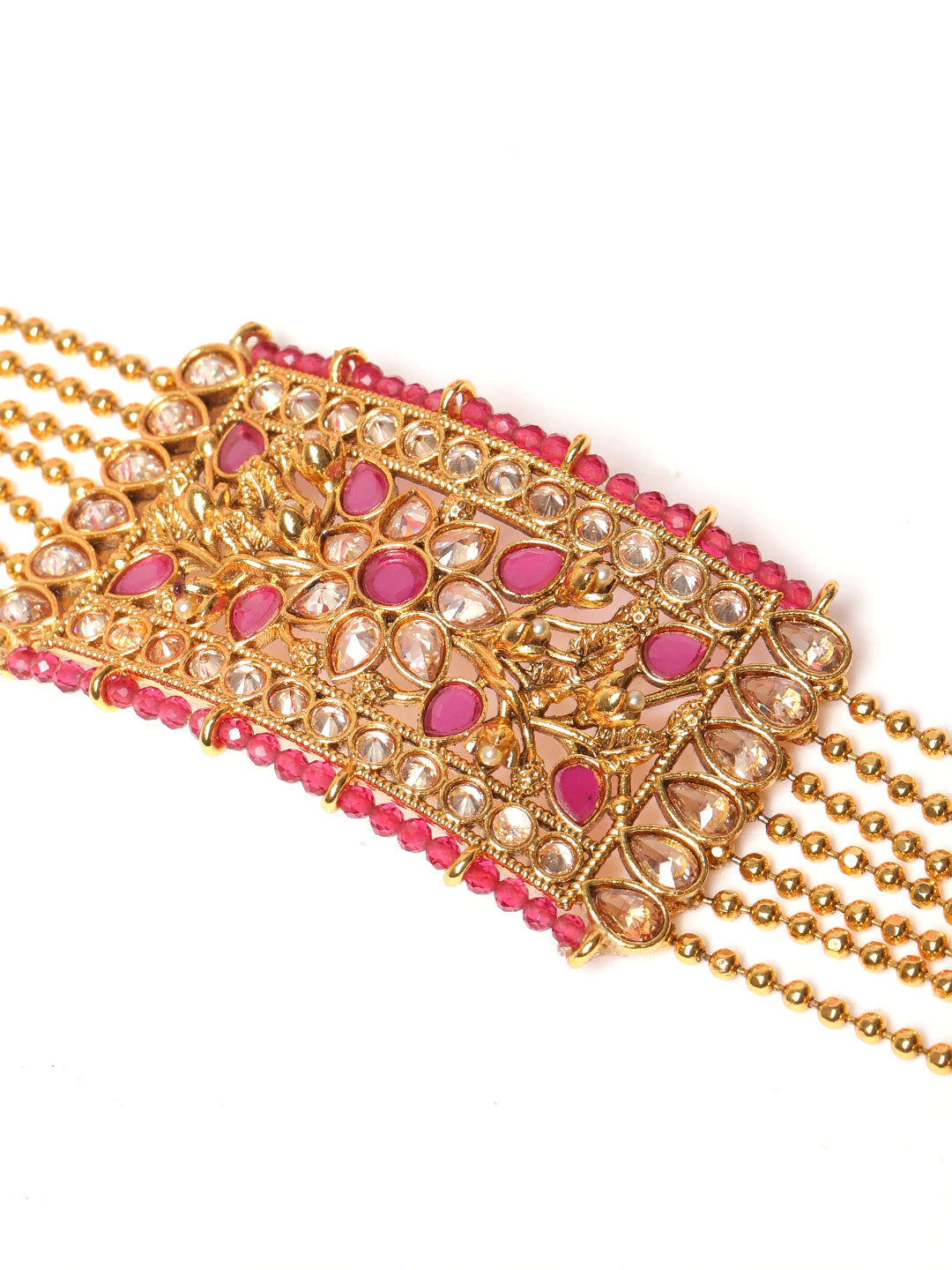 Jewels Gehna Pink Gold-Plated Stone Studded Handcrafted Jewellery Set