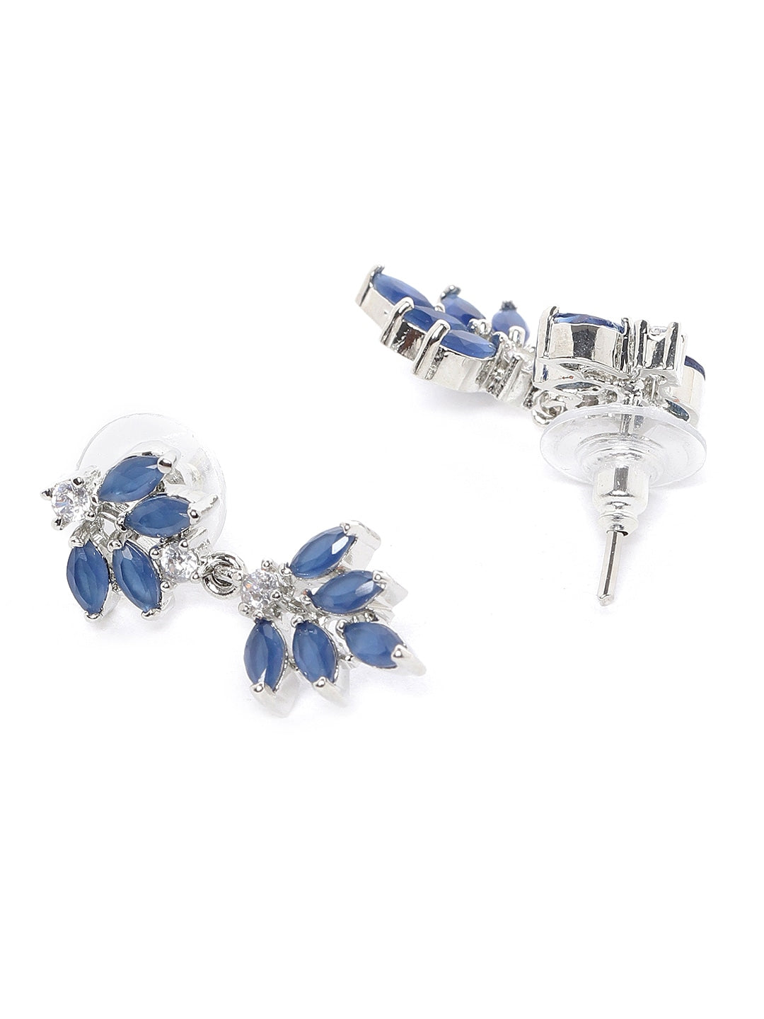 Blue Rhodium-Plated AD-Studded Handcrafted Jewellery Set