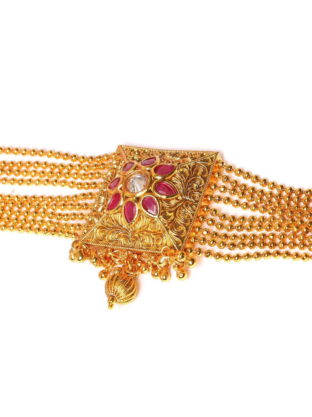 Jewels Gehna Pink Gold-Plated Stone Studded Handcrafted Jewellery Set