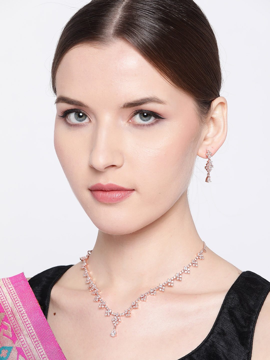 Rose Gold-Plated AD-Studded Handcrafted Jewellery Set