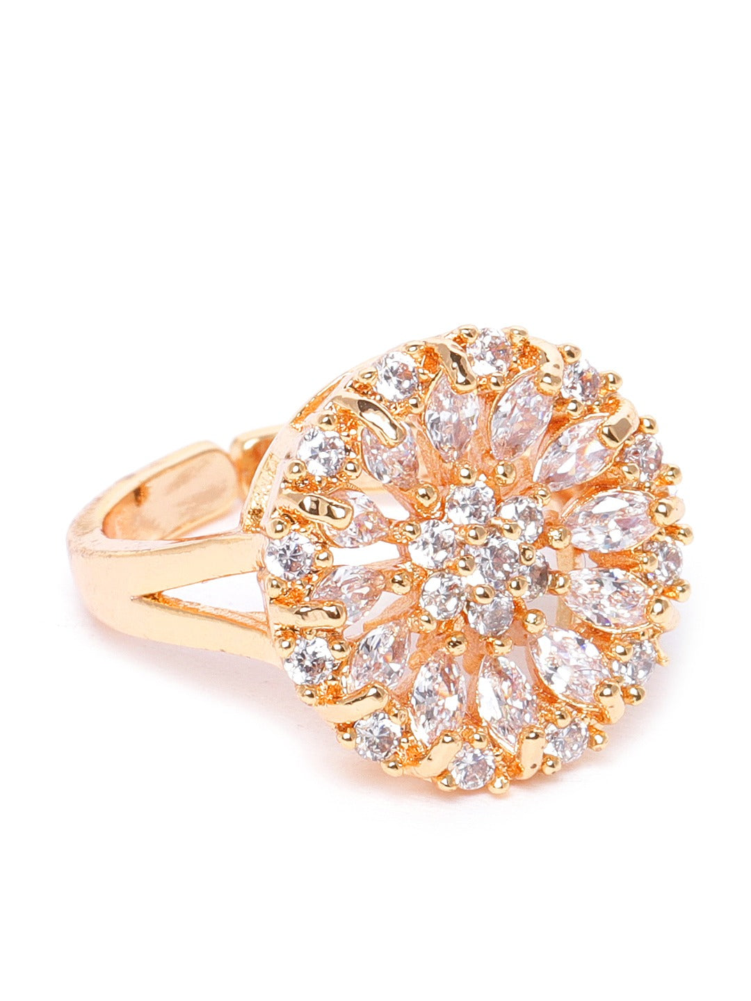 Gold-Plated American Diamond-Studded Floral Shaped Jewellery Set