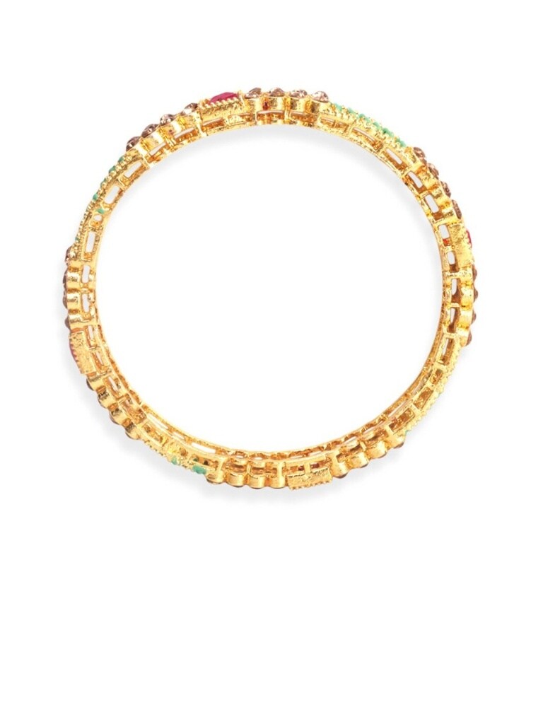 Set-4 Gold-Plated Red & Beige Stone-Studded Handcrafted Bangles