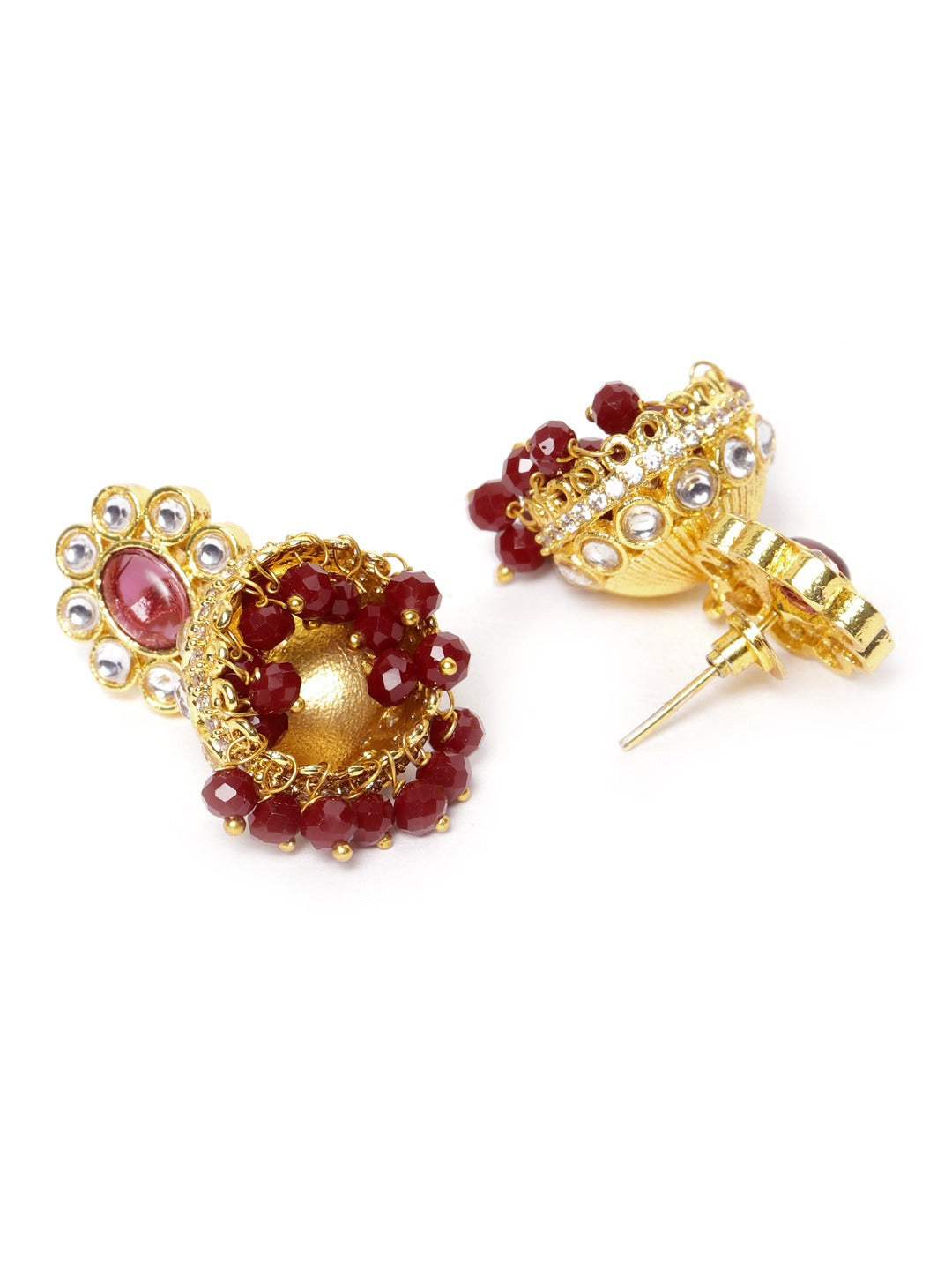Gold-Plated & Maroon Pearls Beaded Jewellery Set