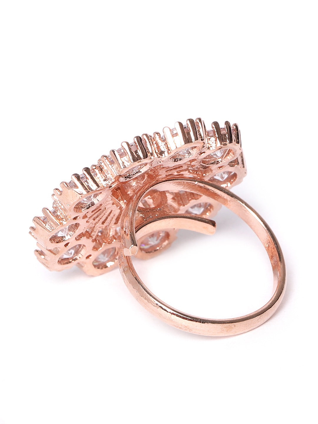Rose Gold-Plated CZ Stone-Studded Handcrafted Adjustable Finger Ring