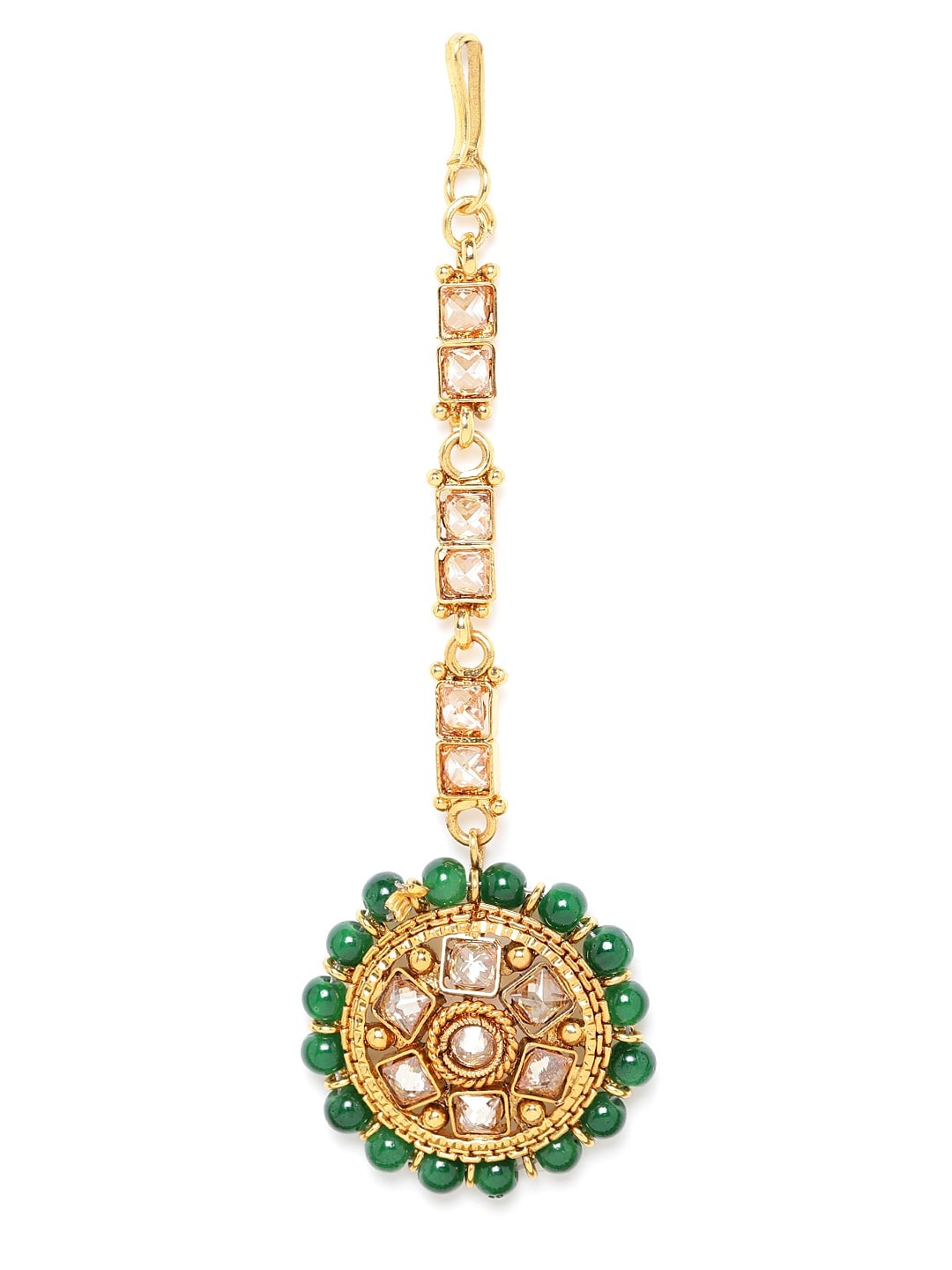 Green Gold-Plated CZ Stone-Studded Handcrafted Jewellery Set