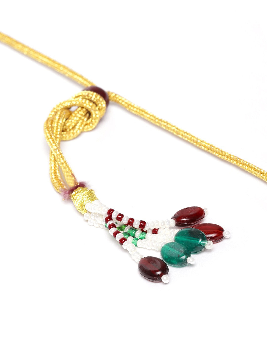 Gold-Plated & Maroon Pearls Beaded Jewellery Set