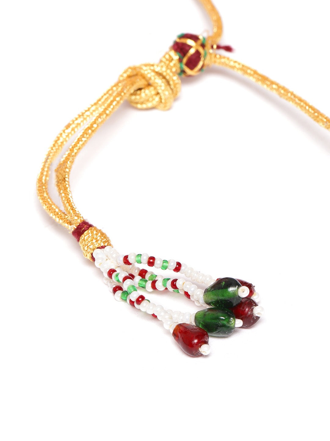 Maroon Gold-Plated Stone Studded & Beaded Handcrafted Jewellery Set