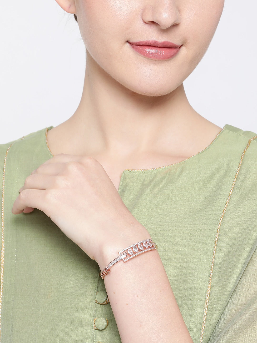 Women Rose Gold & White Brass Handcrafted Rose Gold-Plated Bracelet