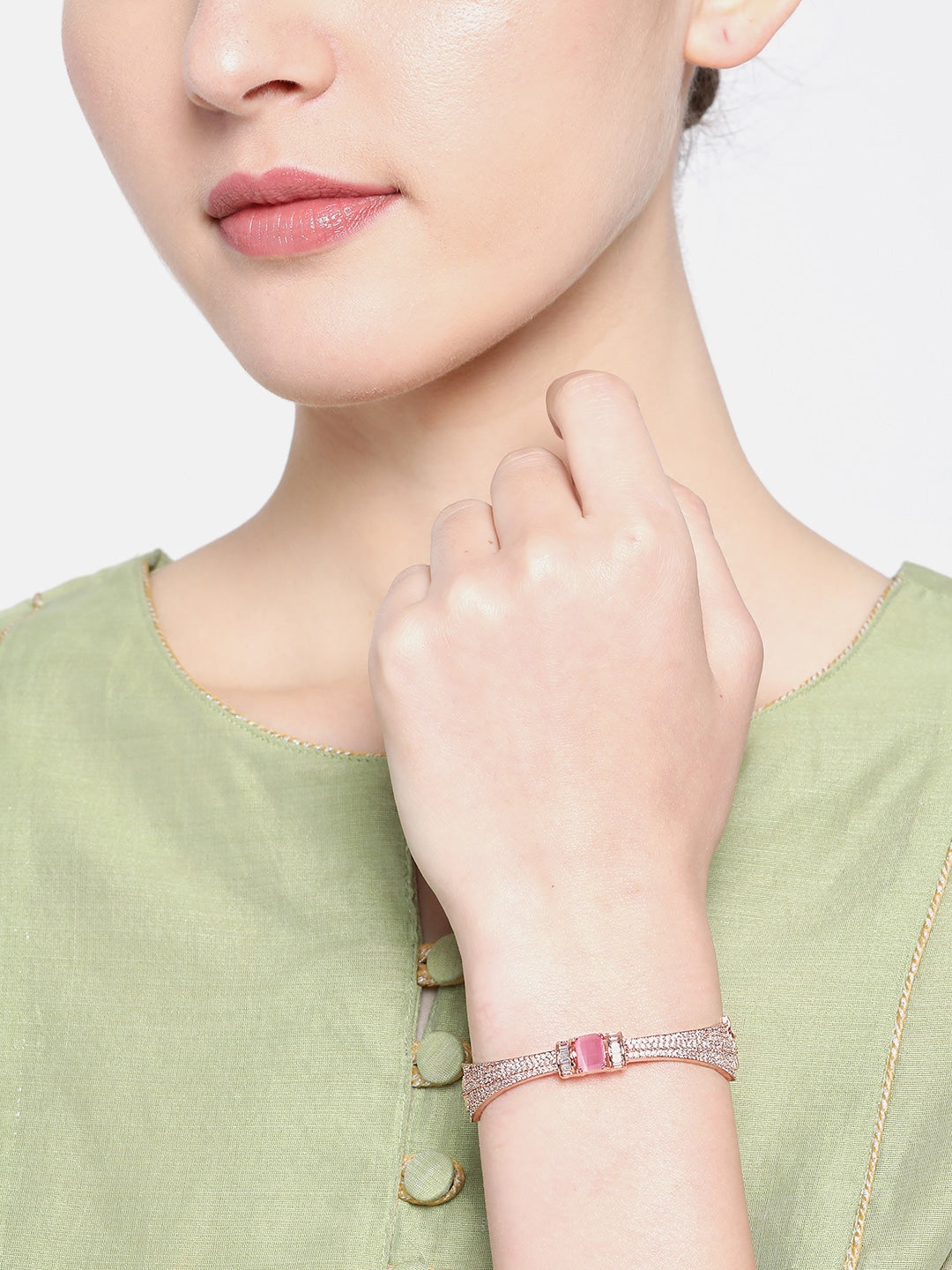 Women Rose Gold Plated AD Stone Studded Handcrafted Bangle Style Bracelet