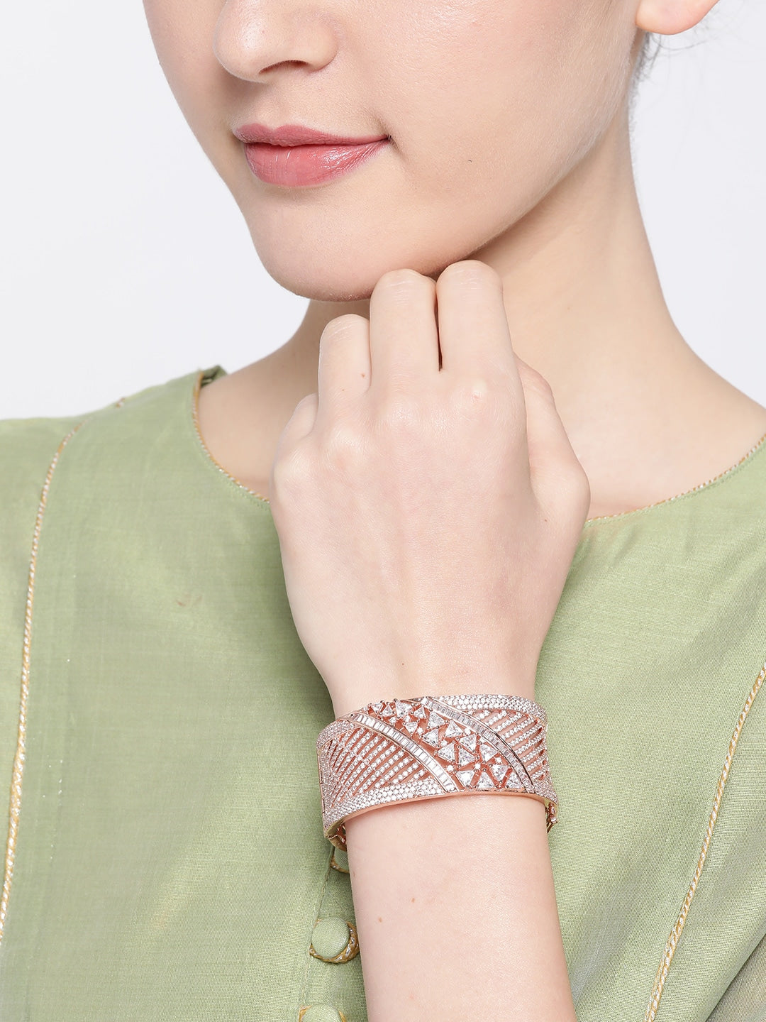 Women Rose Gold Brass American Diamond Rose Gold-Plated Kada Bracelet