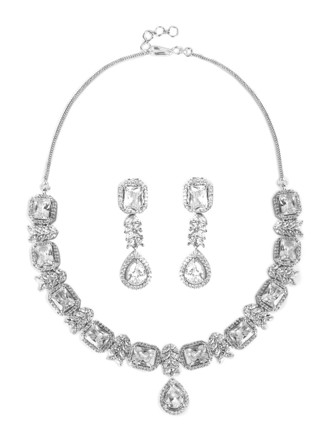 Silver-Plated & White AD-Studded Jewellery Set