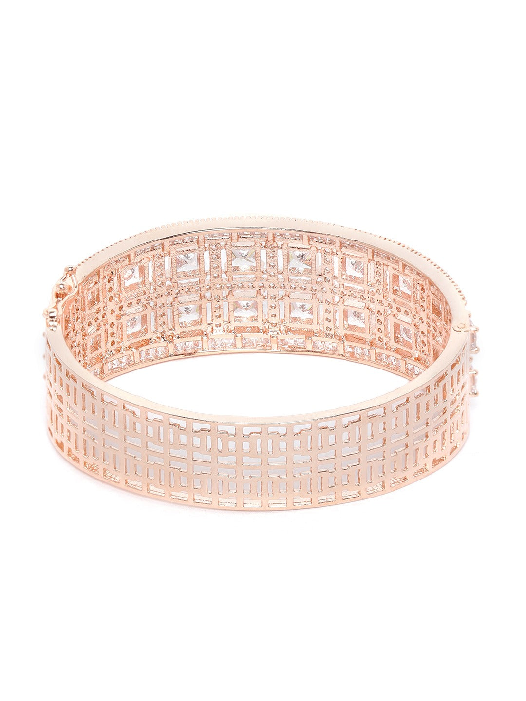 Rose Gold-Plated Handcrafted AD-Studded Bangle-Style Bracelet