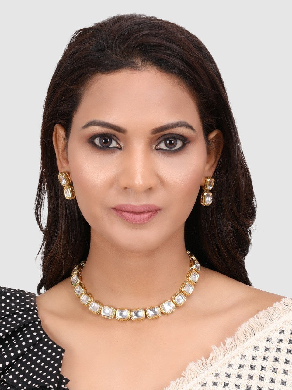 Gold-Plated White Kundan Jewellery Set