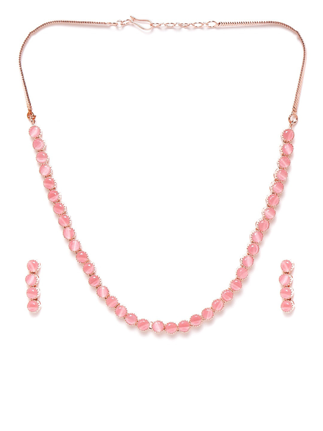 Pink Rose Gold-Plated AD-Studded Handcrafted Jewellery Set