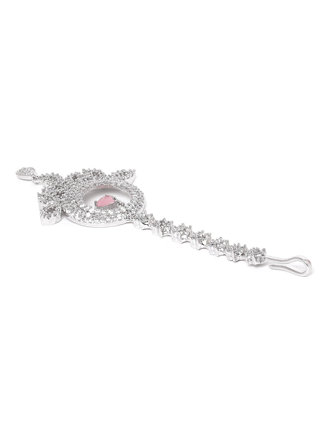 Pink Silver-Plated CZ Stone-Studded Handcrafted Maang Tika