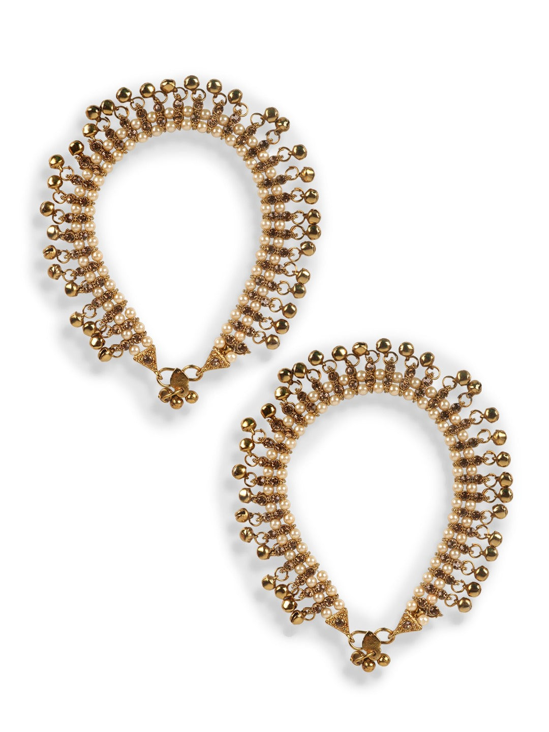 Women Pair of Gold Plated Partywear Bridal Look Stone Studded Anklet