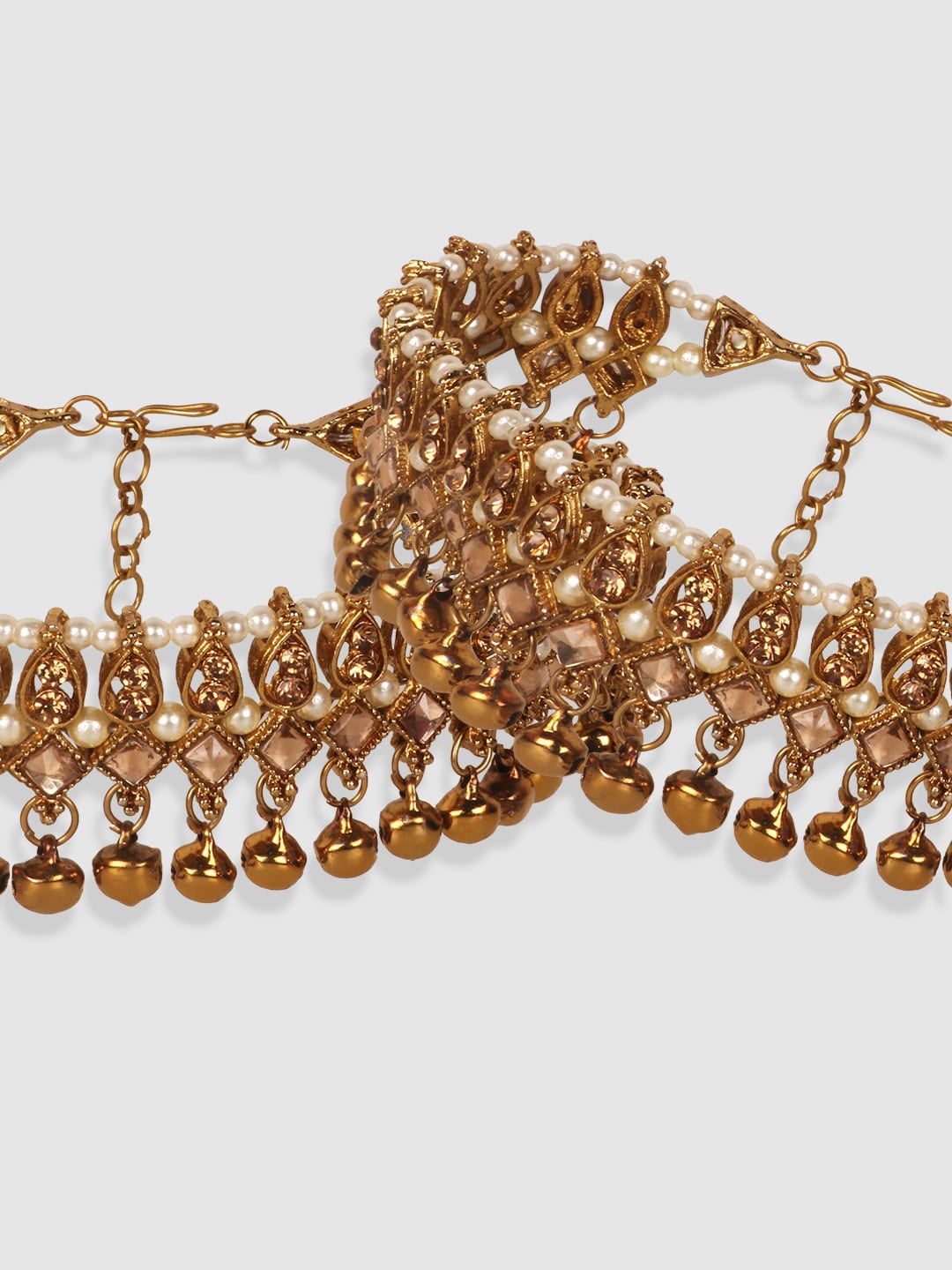 Women Set of 2 Gold-Plated Vilandi Studded Anklets